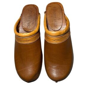 Vintage Father & Son Valleria Cognac Brown Leather Clog Heeled for Women Size 8